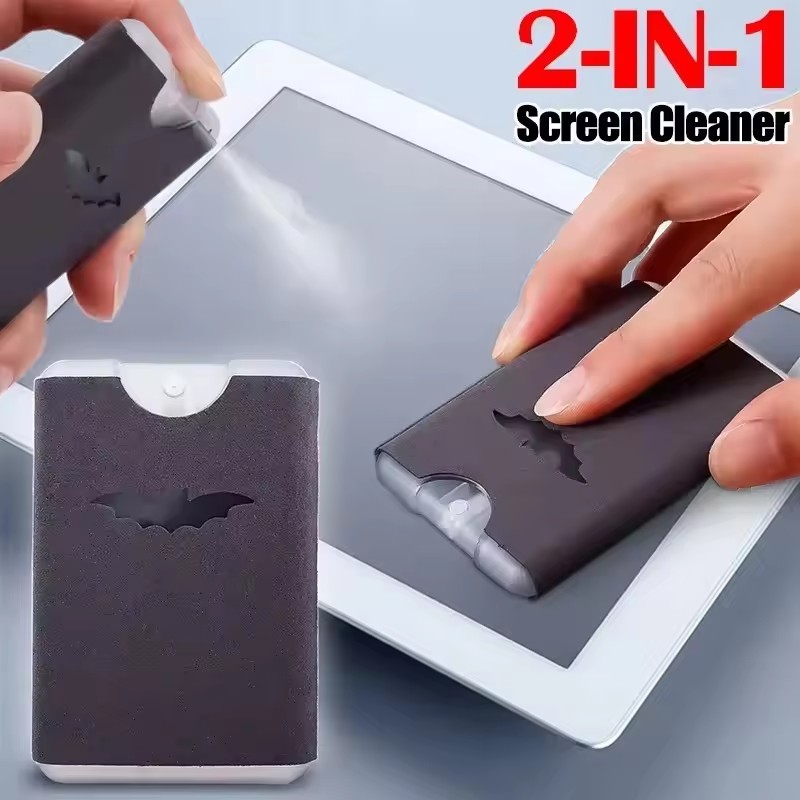 Screen Cleaner Spray - ชุดขวดสเปรย์ทำความสะอาดหน้าจอไมโครไฟเบอร์ 2in1 สำหรับมือถือ (ไม่มีของเหลว) ผ้าเช็ดทำความสะอาดโทรศัพท์ ไอแพด